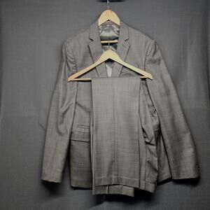 Express Mens Suit 42 Tall 36x32 Grey Photographer Fitted Wool Blend Business